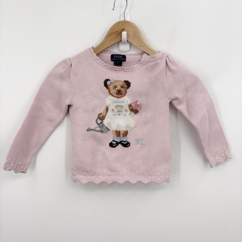 Polo Ralph Lauren Girls Sweater Polo Bear 5 Cotton Pull Over Cottage Heritage